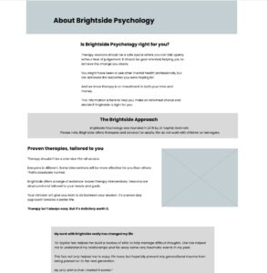 Lo-fi wireframe of Brightside Psychology about page