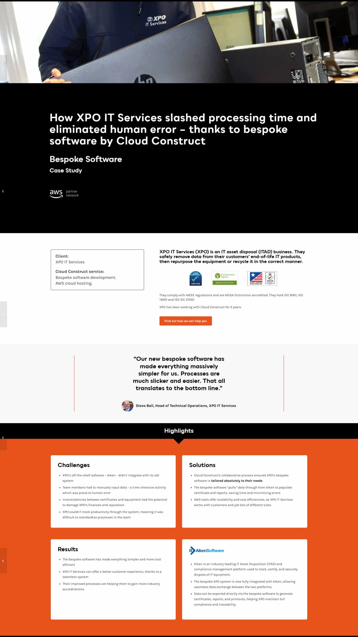 Screenshot of Cloud Construct case study for XPO 