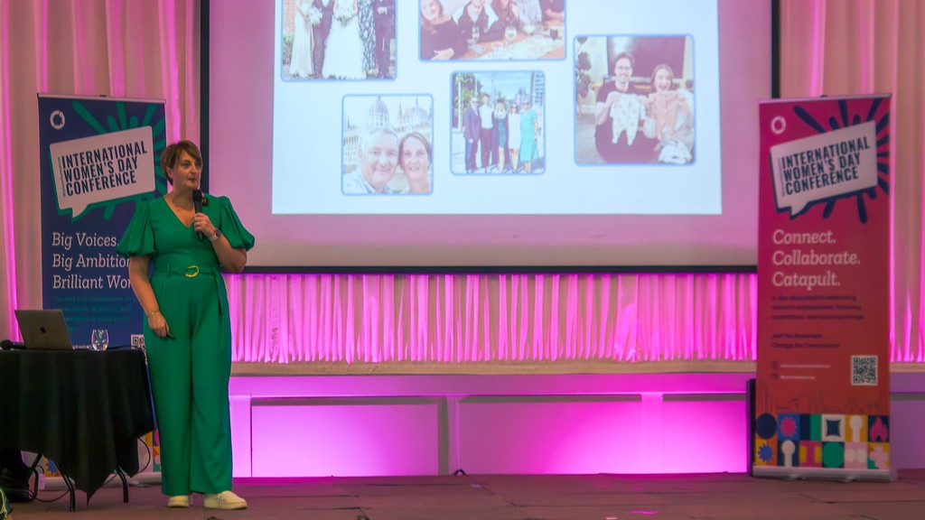 Emma Thompson on stage at Wolverhampton International Women's Day Photo credit: Anna-Mhairi Kane, Wolverhampton International Women's Day Conference